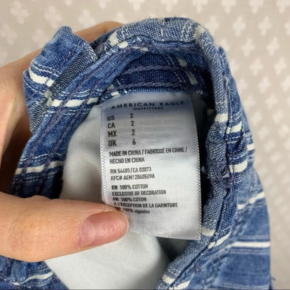 American Eagle Blue Striped Ruffle Chambray Short - Picture 6 of 6